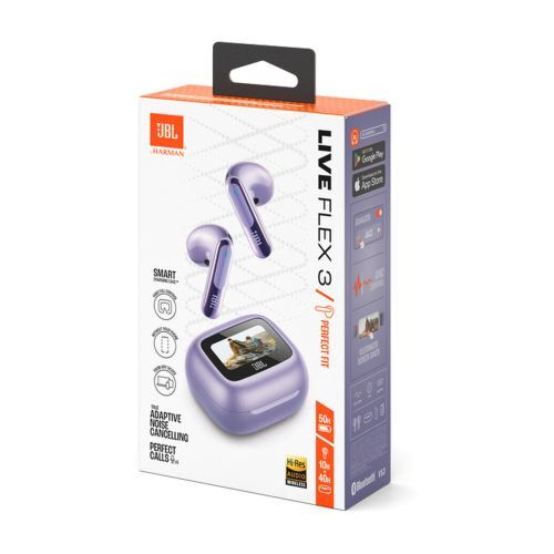 JBL Live Flex 3 – bezdrôtové slúchadlá s ANC a dotykovým puzdrom, fialové – detail 1