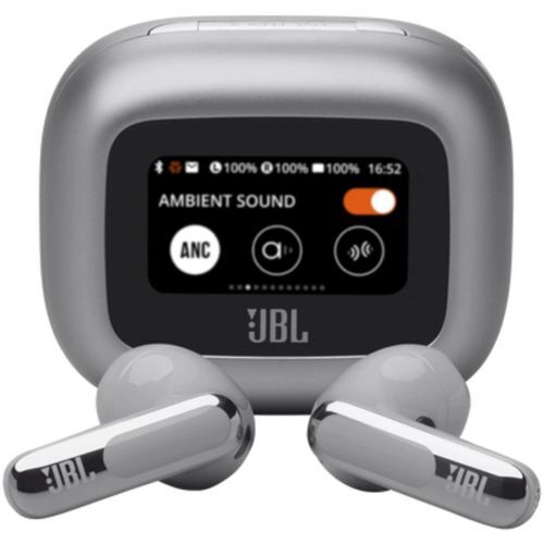 JBL Live Flex 3 – bezdrôtové slúchadlá s ANC a dotykovým puzdrom, strieborné – detail 1