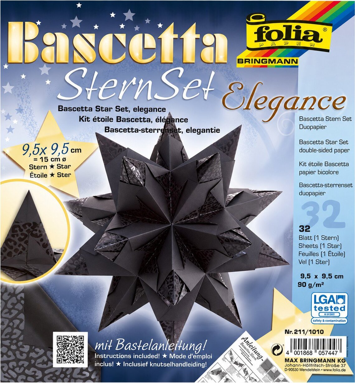 FOLIA Bascetta hviezda, čierna, 9,5 × 9,5 cm
