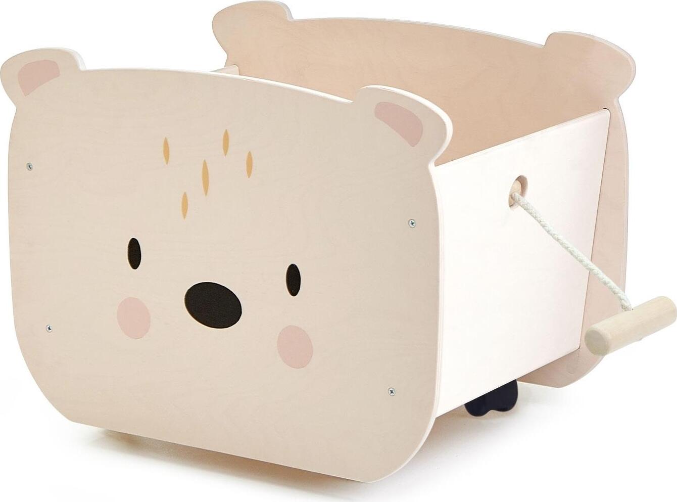 Drevená úložná krabica na hračky Tender Leaf Pull Along Bear Cart