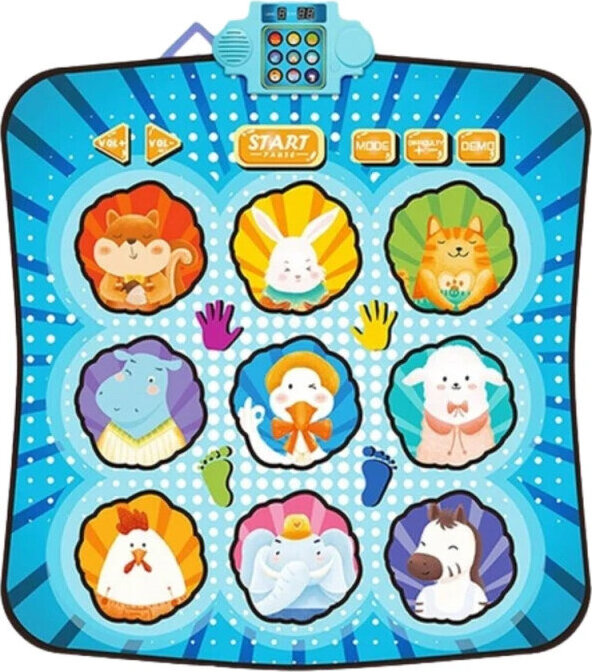 LEAN Toys 28734 Interaktivní hudební taneční podložka Zvířátka, LED světla, modrá