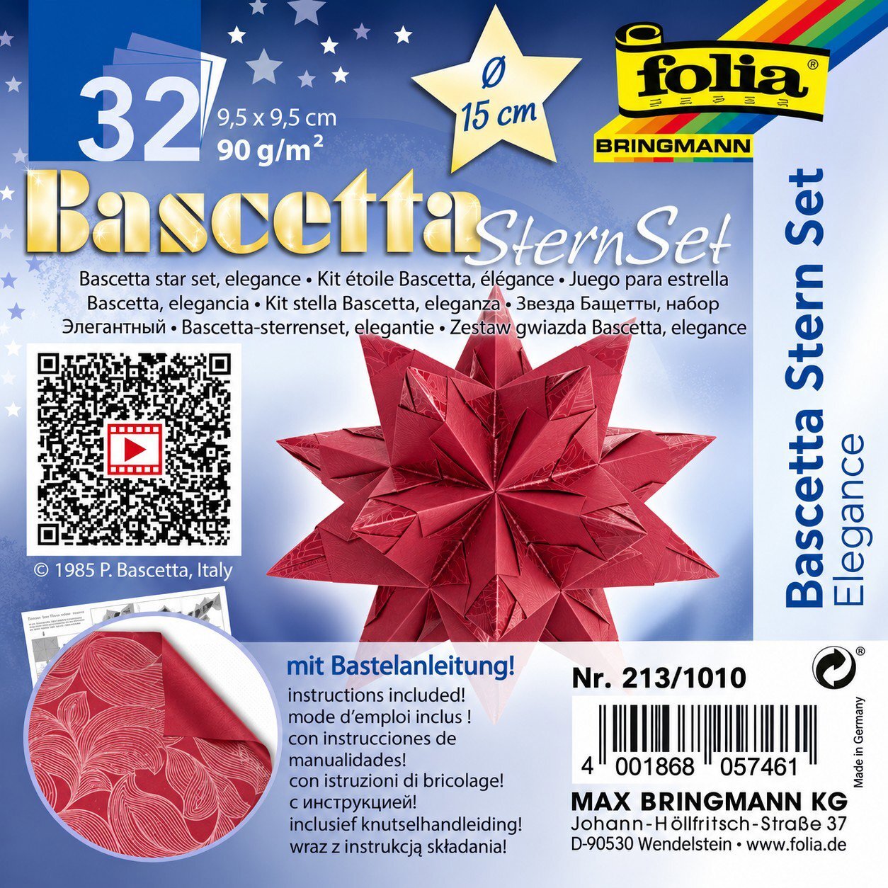FOLIA Bascetta hviezda, červená, 9,5 × 9,5 cm