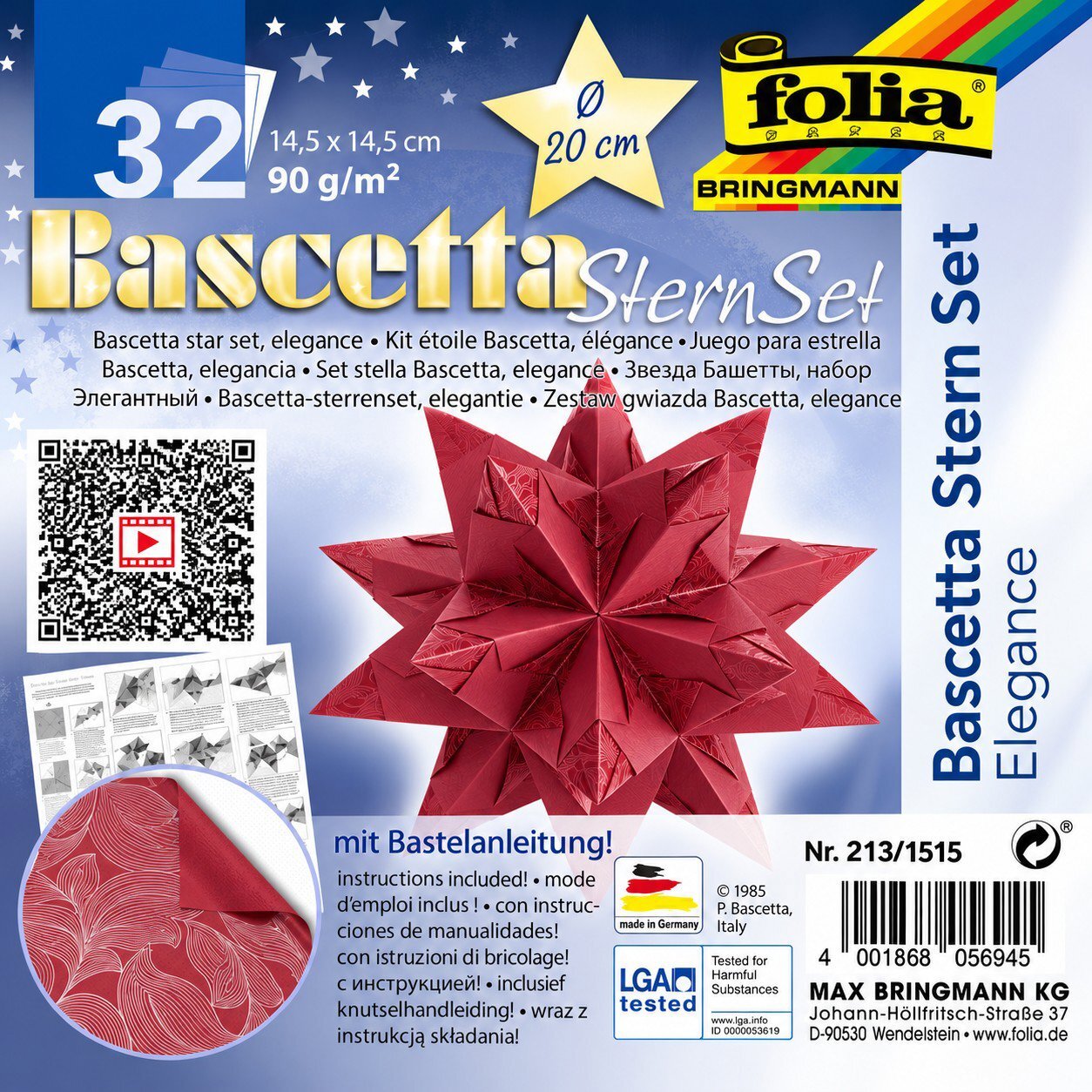 FOLIA Bascetta hviezda, červená, 14,5 × 14,5 cm