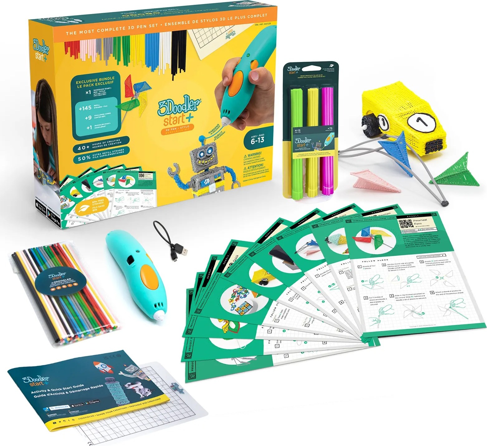 3Doodler 3D Pero Start+ Bundle v2 – 147 náplní, 9 kariet aktivít, 2x 3D forma, podložka
