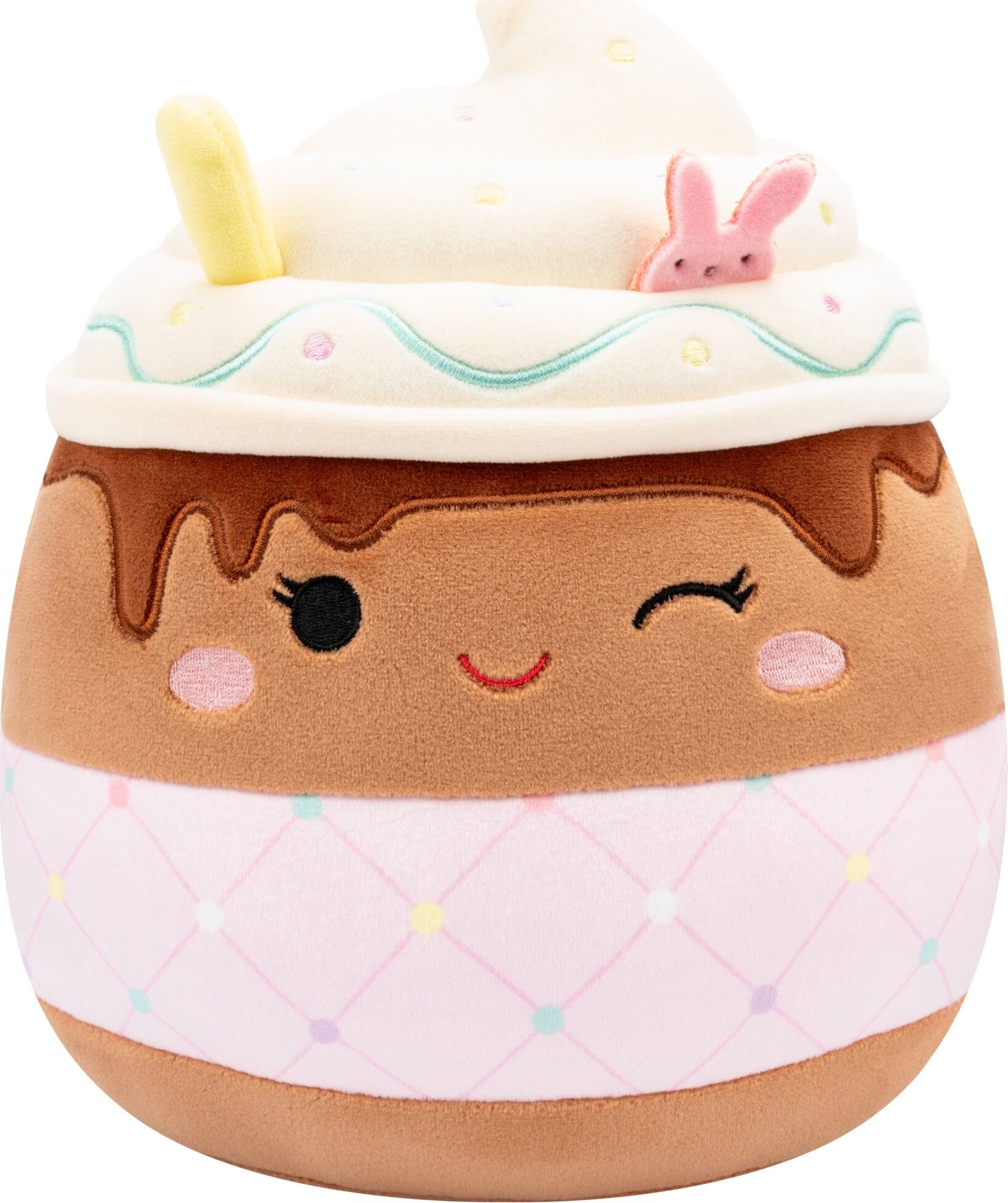 Jazwares Squishmallows – žmurkajúce čokoládové frapé s ružovým prešívaným obalom