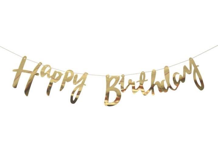 Girlanda narodeniny – happy birthday – zlatá, 150 cm