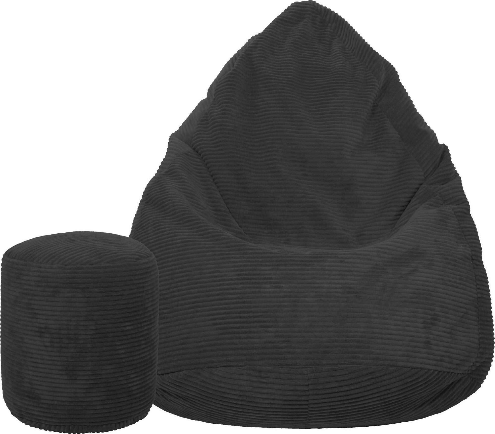 TopKing Sedací vak + podnožník XL menčester Lincoln, čierny, 125 cm