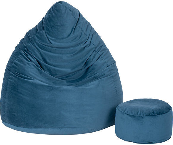 TopKing Sedací vak XXXXL + podnožník XL velúr, modrý