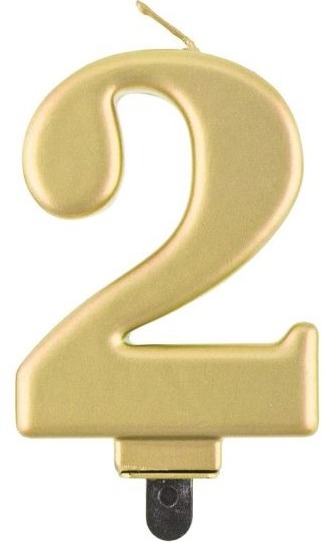 Narodeninová sviečka na tortu – 2 – metalická zlatá – 8 cm