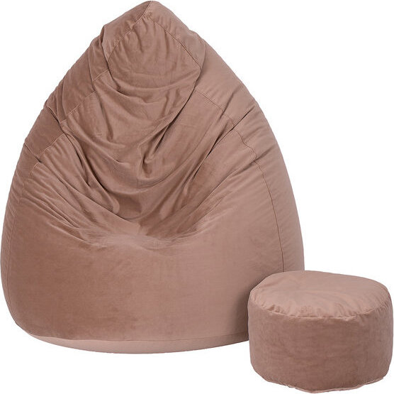 TopKing Sedací vak XXXXL + podnožník XL velúr, svetlohnedý