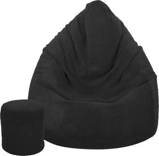 TopKing Sedací vak XXXXL + podnožník XL plyš, čierny