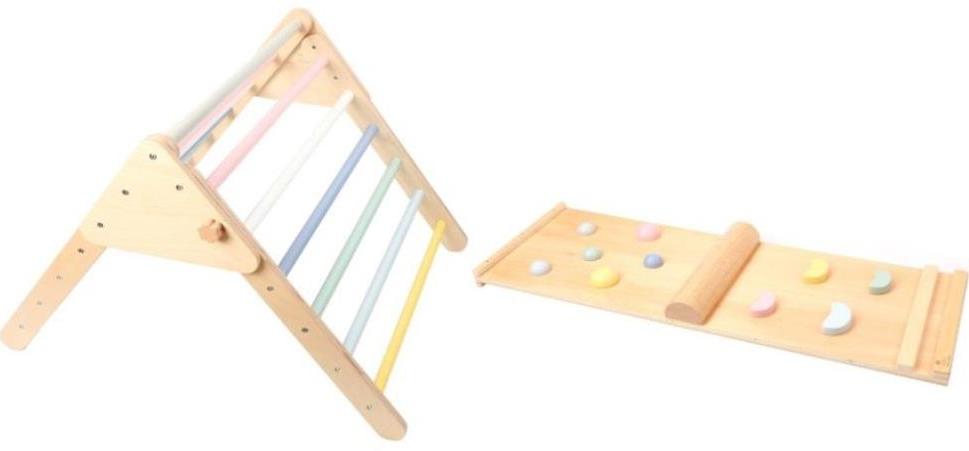 eliNeli Drevený Piklerovej trojuholník set s montessori doskou – pastelový