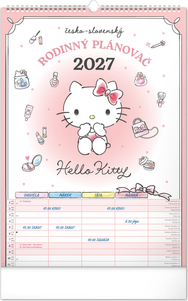 NOTIQUE Rodinný plánovací Hello Kitty XL 2027, 33 × 46 cm