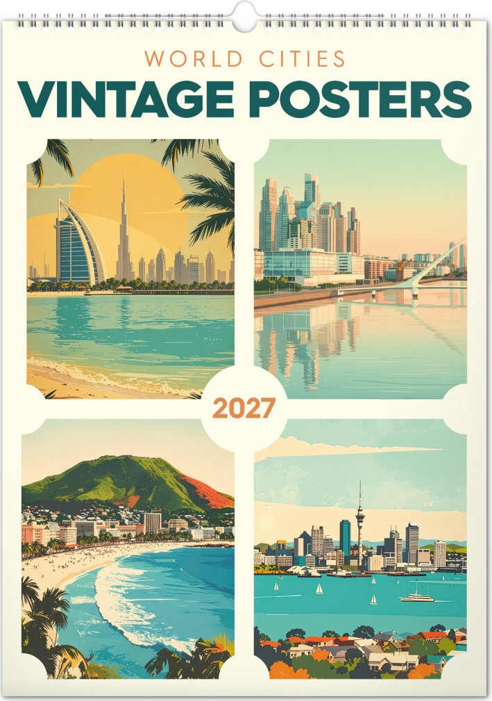 NOTIQUE Vintage plagáty – svetové mestá 2027, 33 × 46 cm