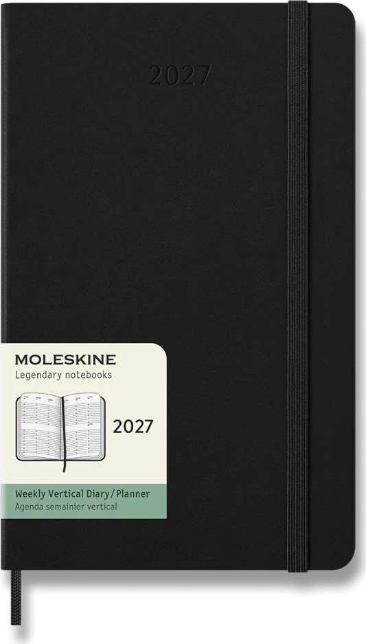 MOLESKINE 2027 L vertikálny týždenný, tvrdé dosky, čierny