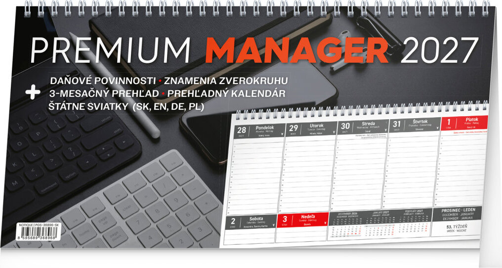 NOTIQUE Premium Manager 2027, 32 × 16 cm