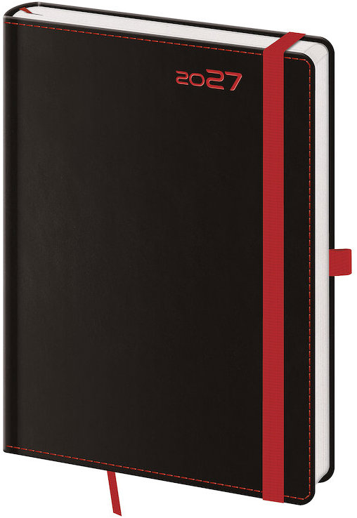 HELMA 365 týdenní 2027 A5 Black Red s poutkem na propisku