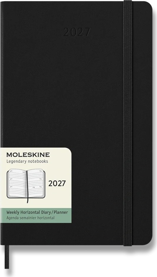 MOLESKINE 2027 L horizontálny týždenný, tvrdé dosky, čierny