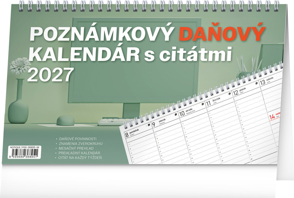 NOTIQUE Poznámkový daňový s citátmi 2027, 25 × 14,5 cm