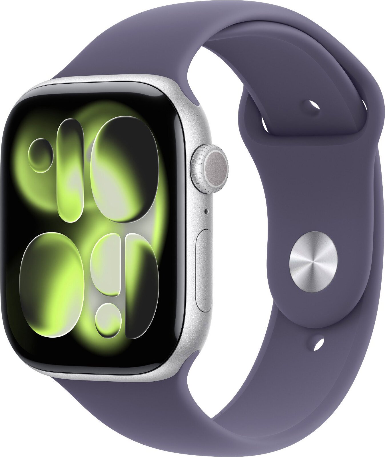 Apple Watch Series 11 Cellular 46 mm Strieborný hliník s hmlovo fialovým športovým remienkom – M/L