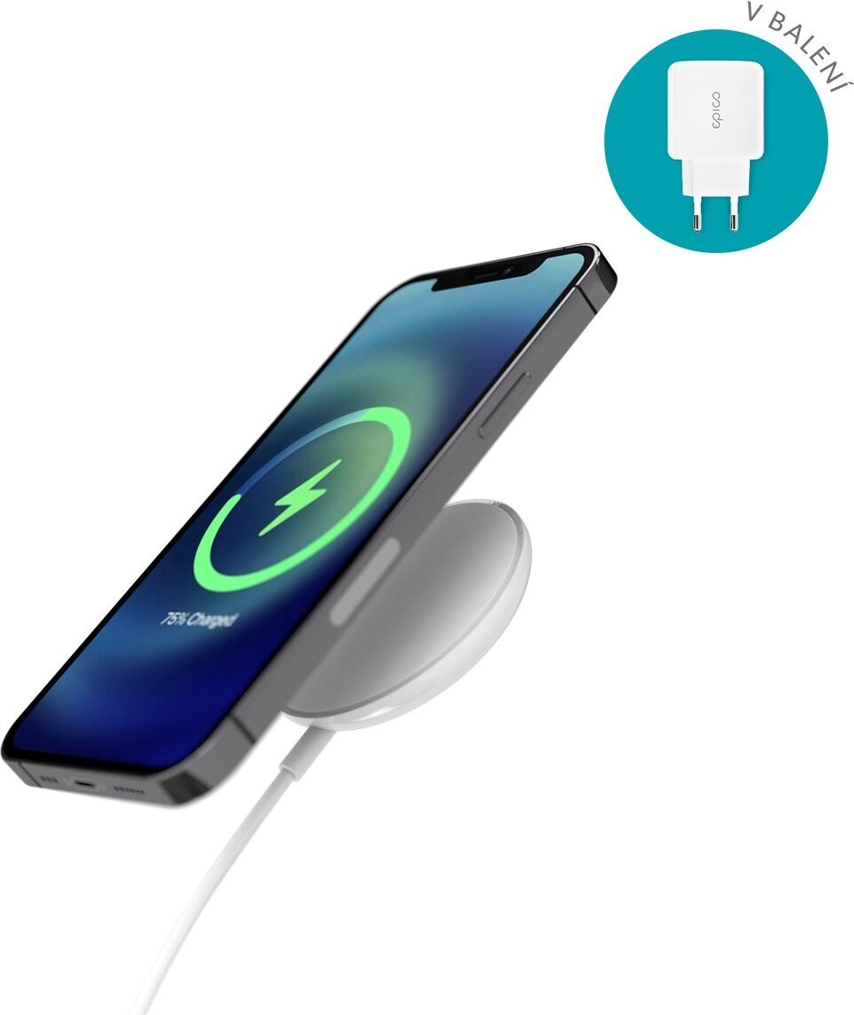 Epico bezdrôtová nabíjačka s podporou uchytenia MagSafe a s adaptérom v balení - biela
