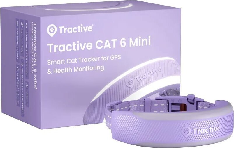 Tractive CAT 6 Mini GPS lokátor pre mačky s monitorom zdravia a obojkom, levanduľový