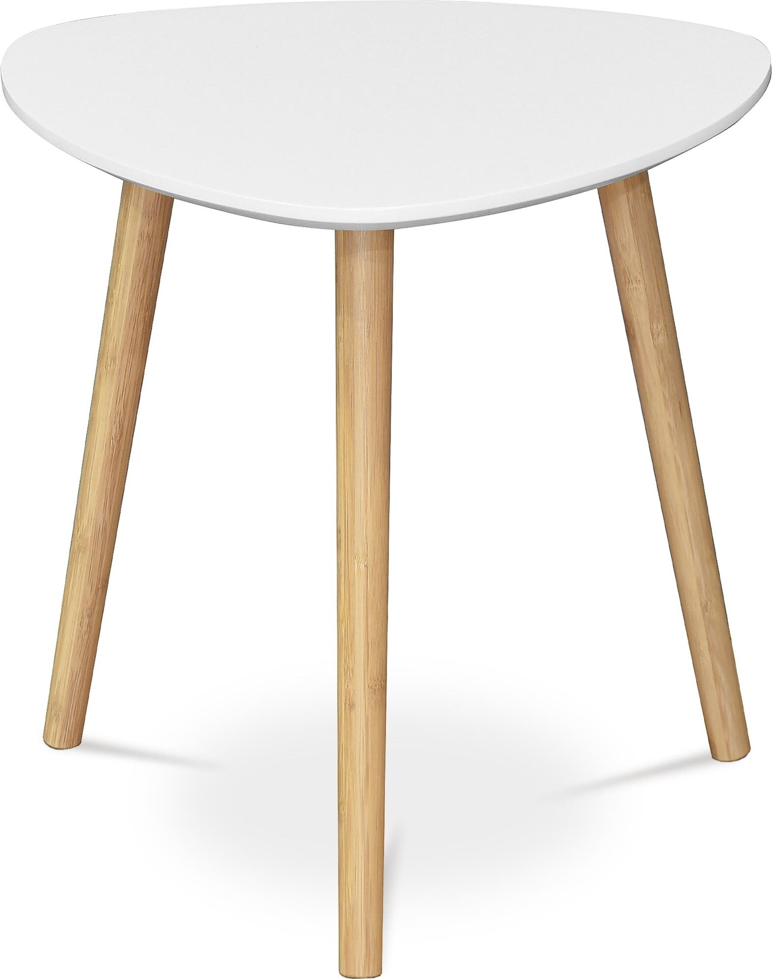 Odkladací stolík 40 × 40 × 40 cm, MDF biela doska, nohy bambus prírodný odtieň