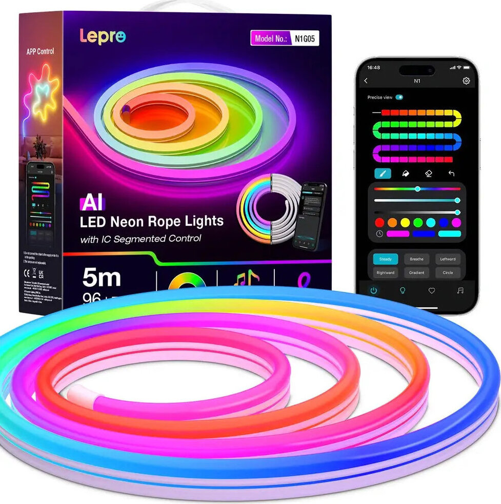 Lepro N1 AI Smart Neon RGB 5 m, WiFi a Bluetooth, EÚ verzia