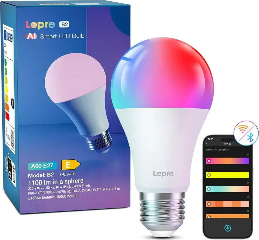 Lepro B2 AI inteligentná žiarovka E27 RGBCW WiFi a Bluetooth 10 W 1100 lm, 1 ks