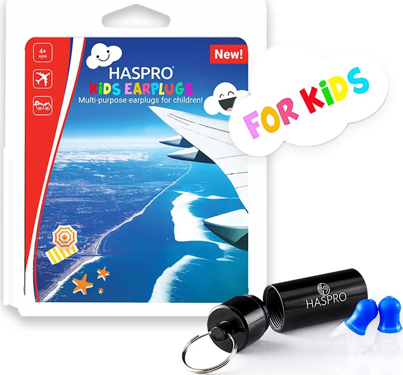 Haspro Travel – Airplane štuple do uší na cestovanie pre deti, 1 pár/2 ks
