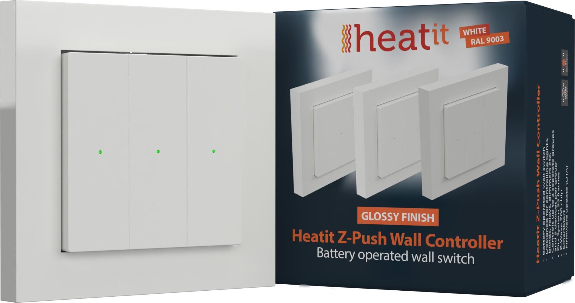 HEATIT Z-Push Wall Controller White RAL 9003 LESKLÝ