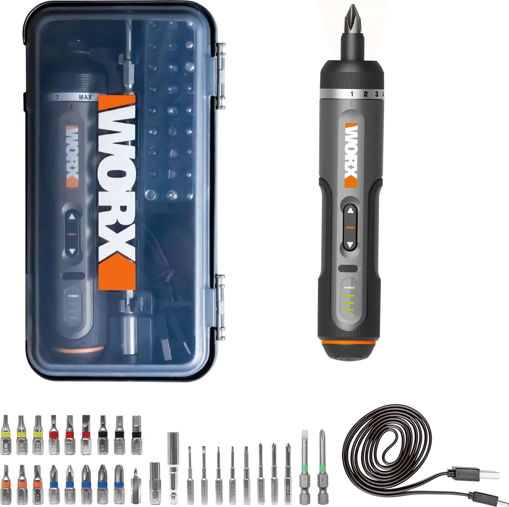 WORX Skrutkovač AKU priamy 4 V s príslušenstvom WX242 (1× 2 Ah)