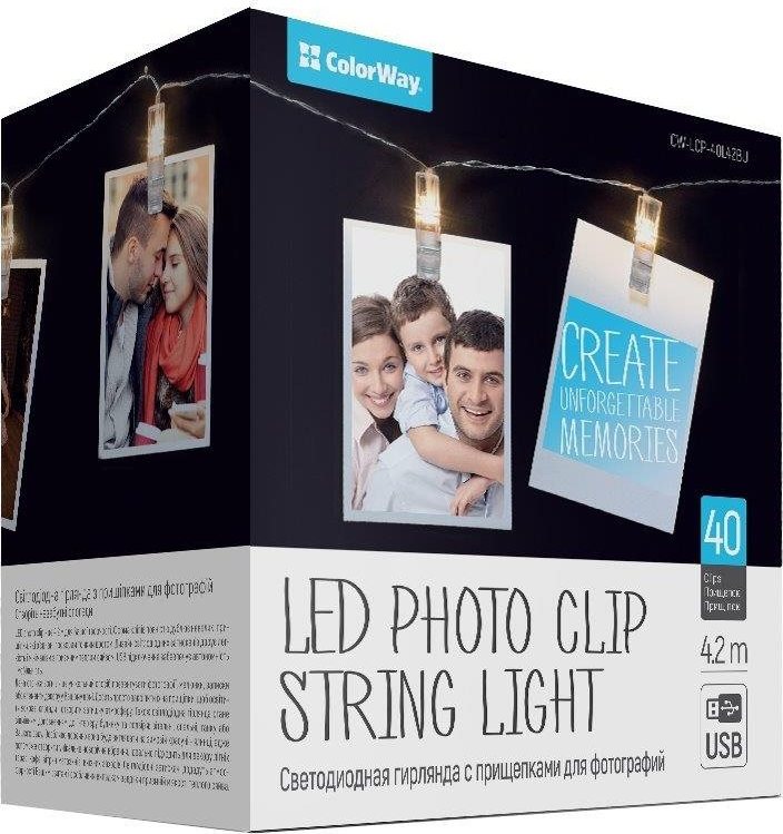 ColorWay CW-LCP-40L42BU, Párty fotokolíčky, 20× LED, 4,2 m, USB