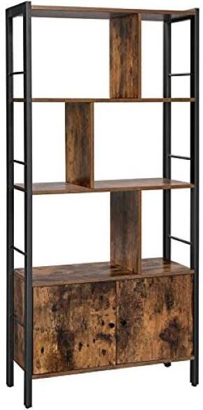 VASAGLE Knižnica, regál s policami, industriálna, vintage, 154,5 × 74 × 30 cm