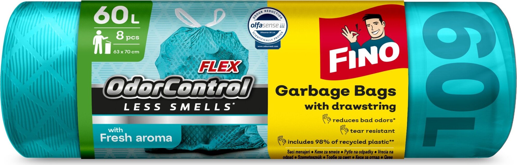 FINO FLEX Odor Control zaťahovacie vrecia 33 µm, 60 l, 8 ks