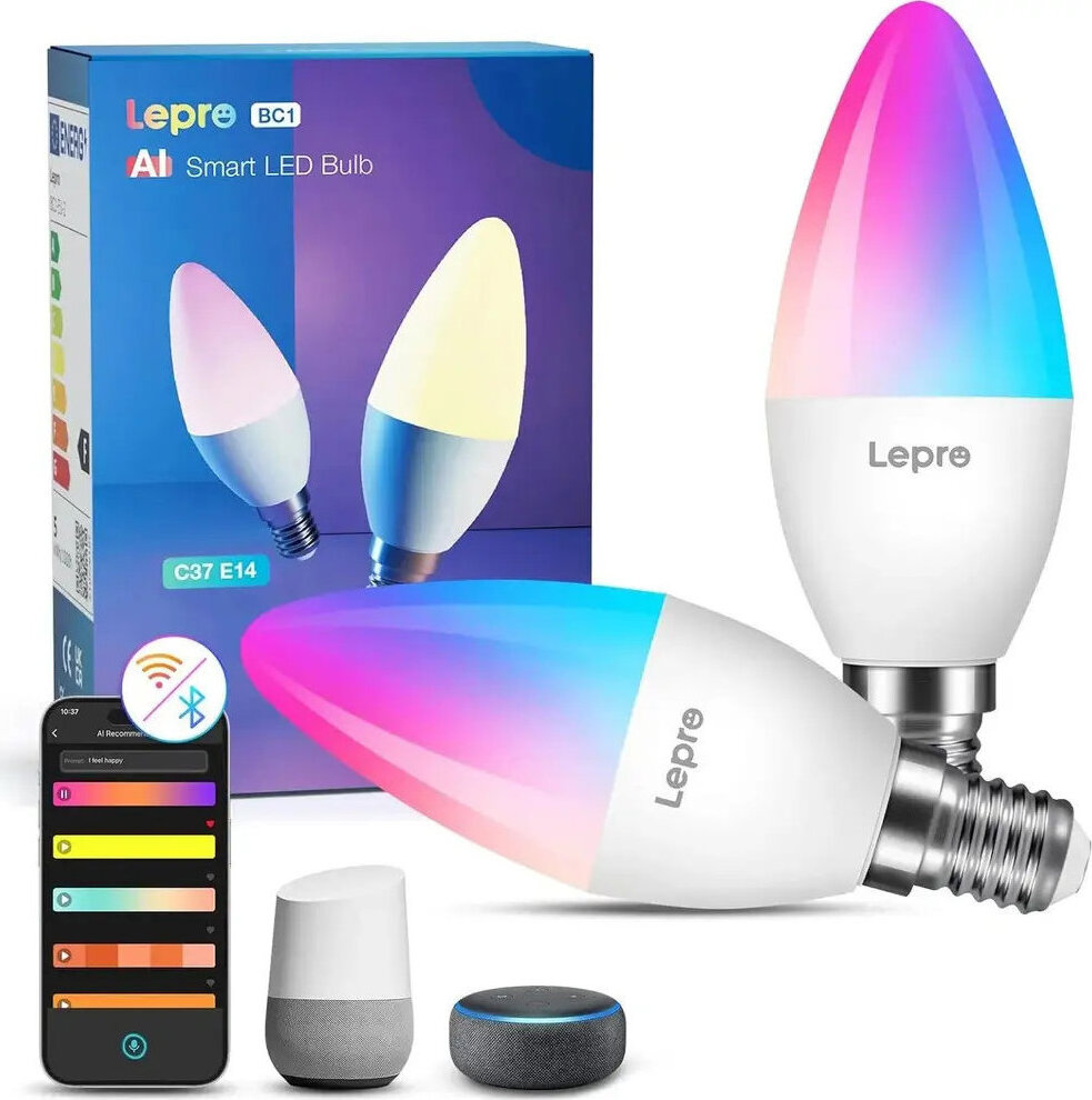 Lepro BC1 AI inteligentná žiarovka E14 RGBCW 4,9 W 470 lm WiFi a Bluetooth, 2 ks