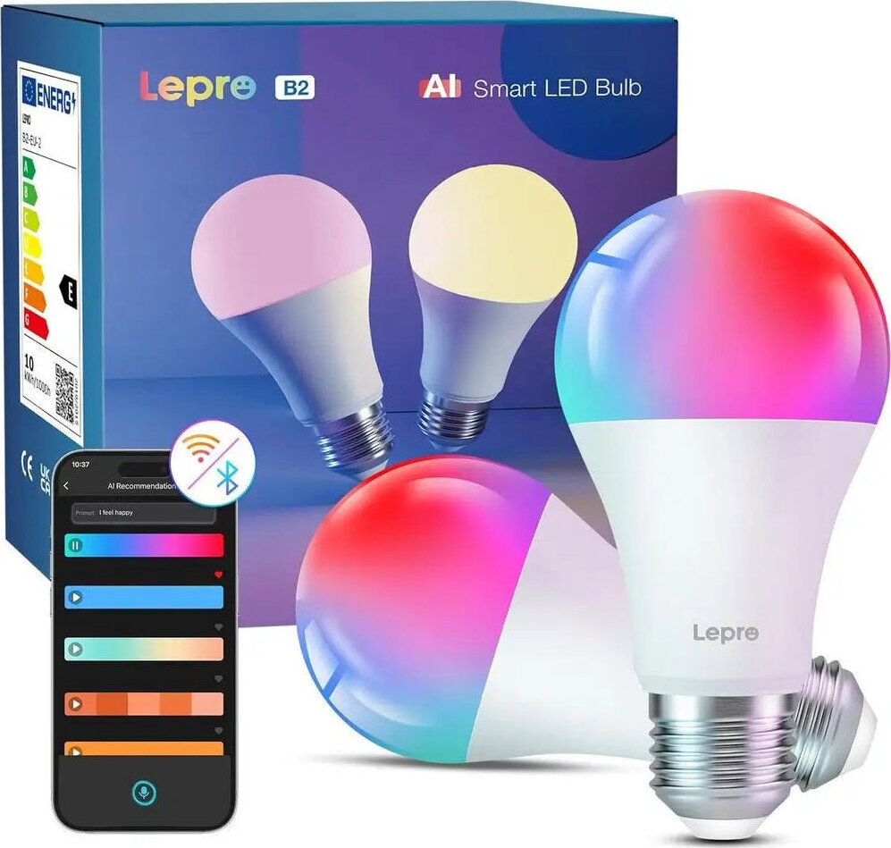 Lepro B2 AI inteligentná žiarovka E27 RGBCW WiFi a Bluetooth 10 W 1 100 lm, 2 ks