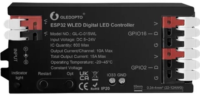 GLEDOPTO GL-C-015WL ESP32 WLED Digitální LED ovladač