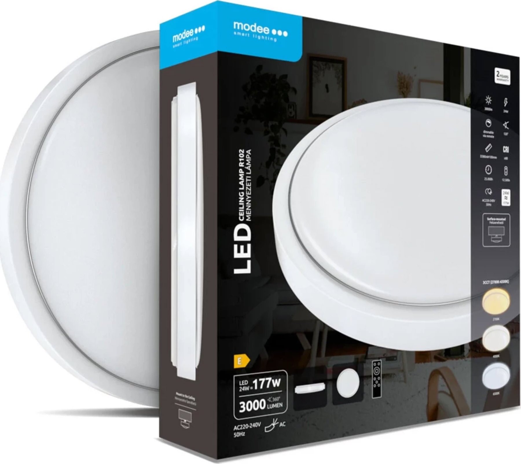 Modee Lightning LED stropné svietidlo 24 W a diaľkové ovládanie 3000 lm