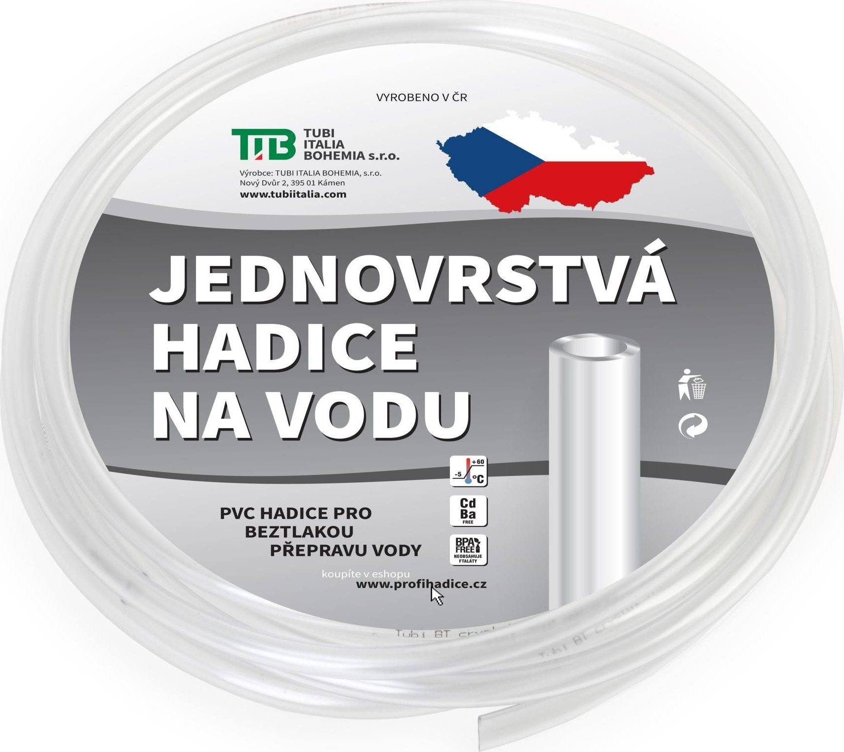 TUBI Hadica záhradná jednovrstvová 12 × 16 mm, priehľadná - dĺžka 5 m