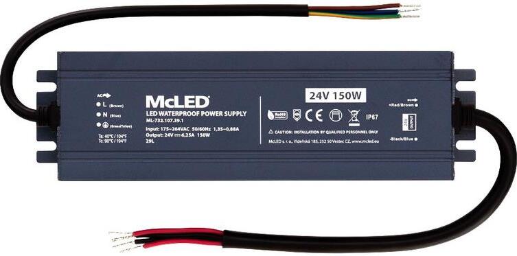 McLED Napájací zdroj longevity 150 W, DC24 V/6.25 A, IP67, hliníkový