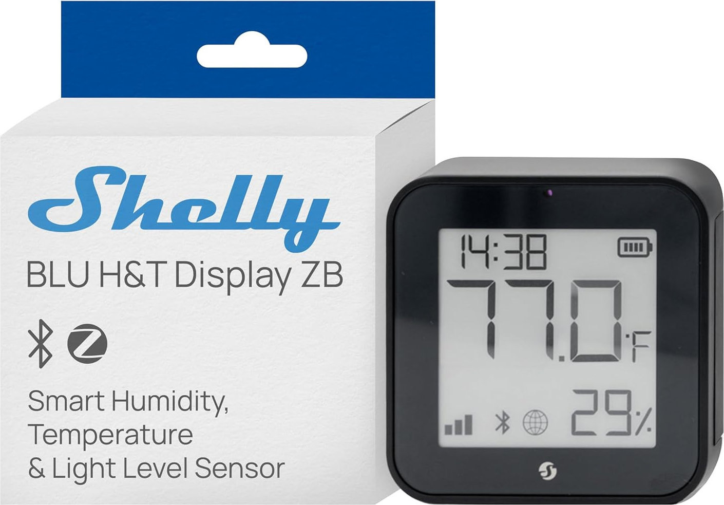 Shelly Blu H&T Display, Zigbee, Bluetooth, čierny