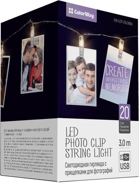 ColorWay CW-LCP-20L30BU, Párty fotokolíčky, 20× LED, 3 m, USB
