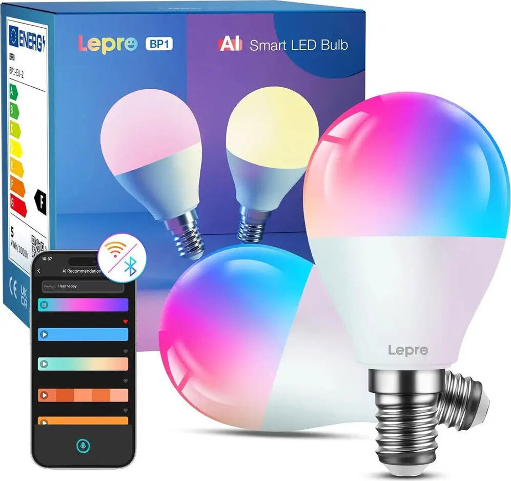 Lepro BP1 AI inteligentná žiarovka E14 G45 RGBCW 4,9 W 470 lm WiFi a Bluetooth, 2 ks v balení