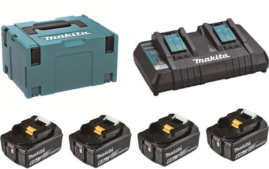 MAKITA – Súprava Li-ion LXT 18 V 4 × akumulátor 6,0 Ah BL1860B + nabíjačka dvojnásobná DC18RD + Makp