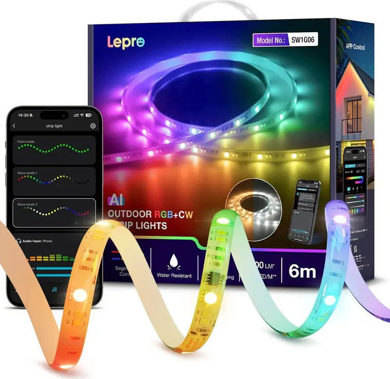 Lepro SW1 AI Smart RGBCW LED vonkajší pásik IP65 6 m, WiFi a Bluetooth, EÚ verzia