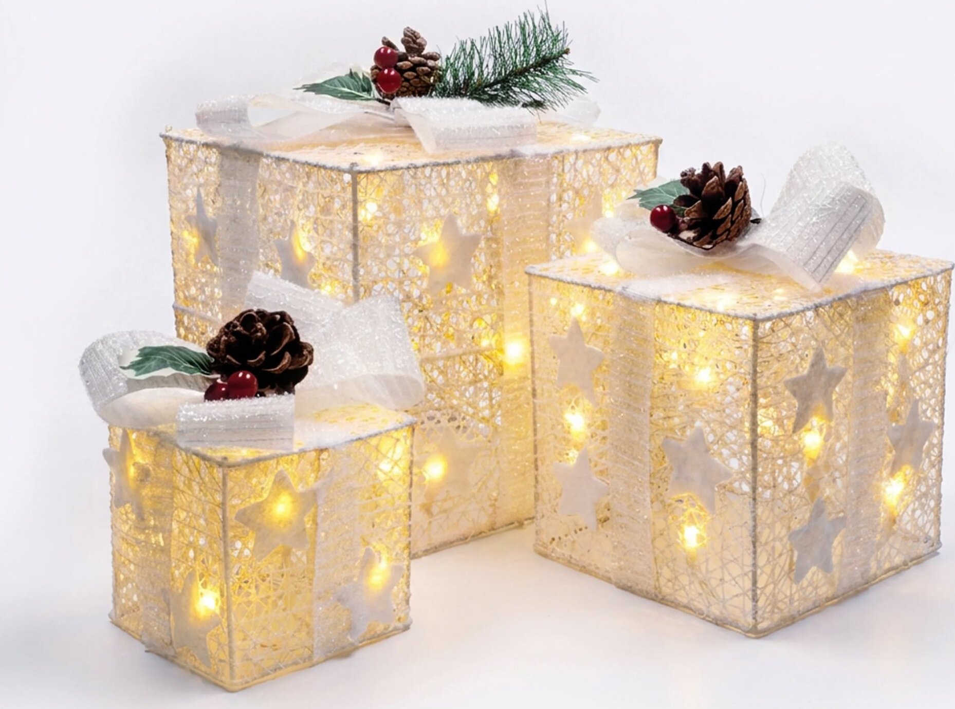 Solight súprava 3 LED vianočných darčekov, 48× LED, IP44, 230 V, biele vyhotovenie