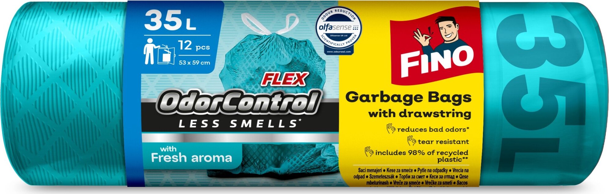 FINO FLEX Odor Control zaťahovacie vrecia 28 µm 35 l, 12 ks