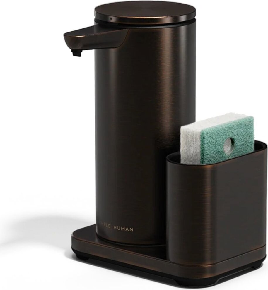 Simplehuman Bezdotykový dávkovač 414 ml + držiak na hubku, čierno-hnedá bronzová oceľ