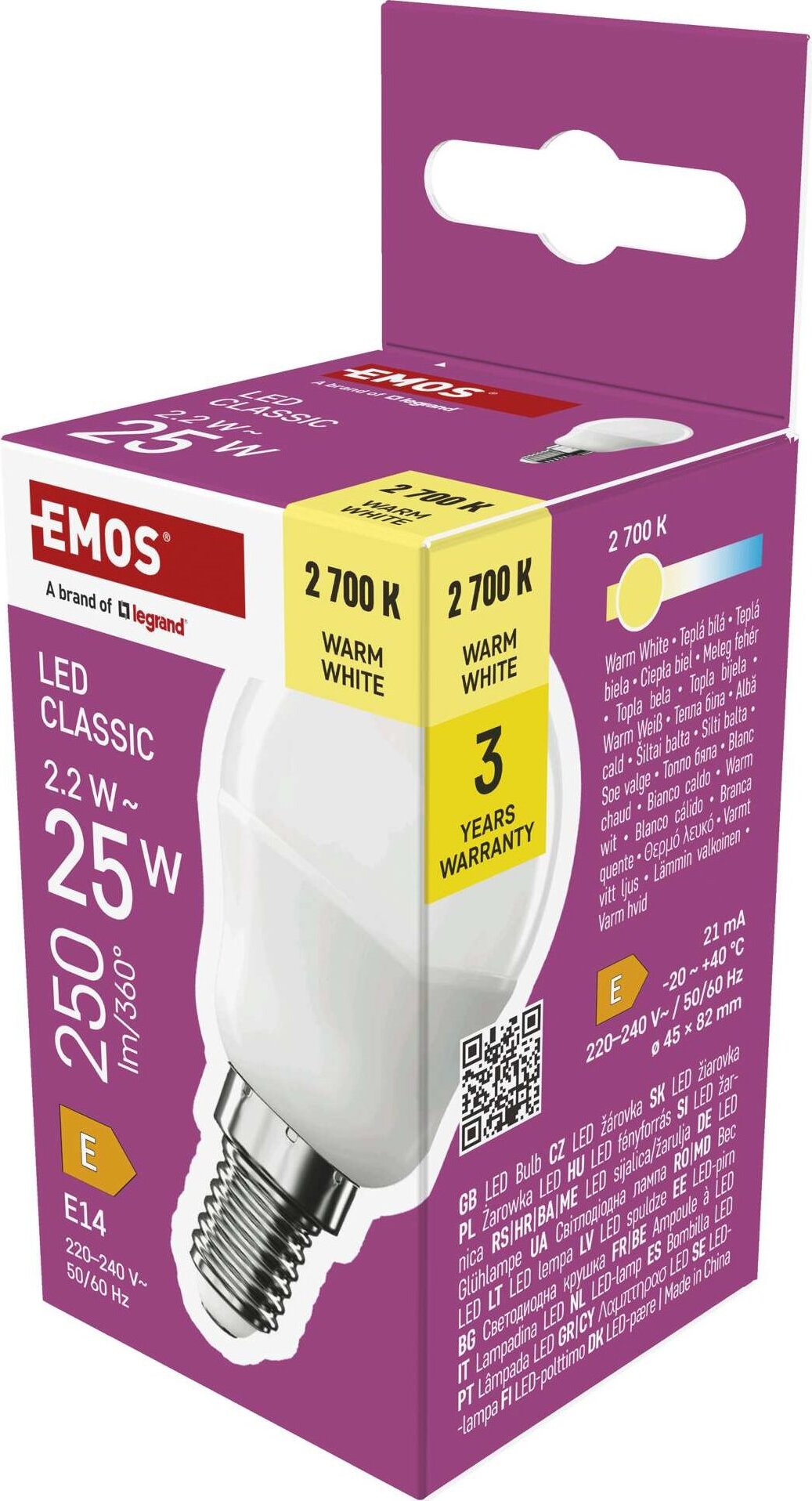 EMOS CLS Mini Globe, E14, 2,2 W, 25 W, 250 lm, teplá biela